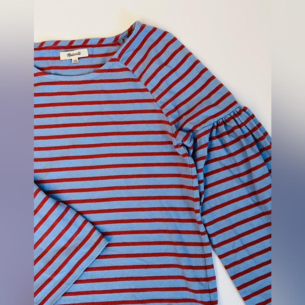 Madewell Shirred-sleeve Stripe Sailor Top - (size xxs) - Picture 3 of 10
